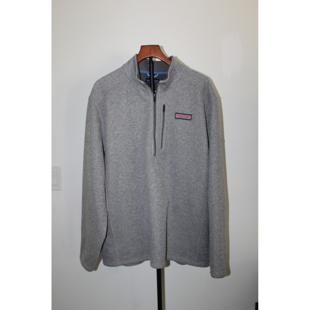 Vineyard‎ Vines Mens XXL Gray Quarter Zip Fleece Pullover Sweater Heathered